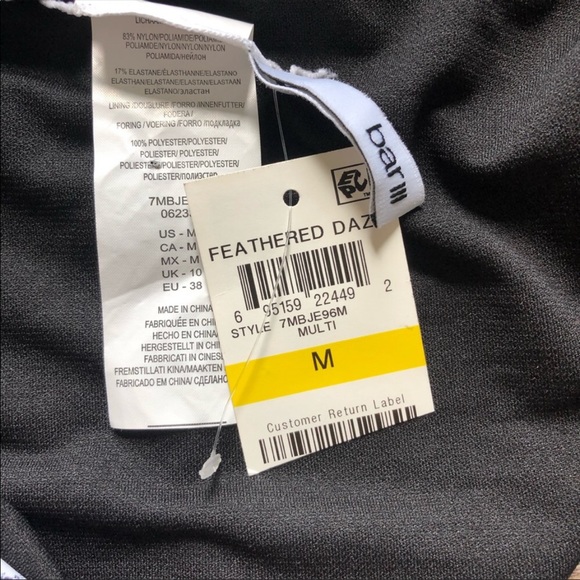 NWT Bar III Feathered Daze Black Bikini M - Picture 2 of 4